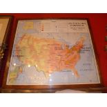 A C1960 French school map of the United States of America, glazed and framed