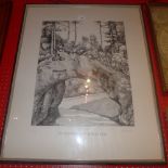 A glazed and framed print 'Pierre Pertuis' of a mountainside landscape signed in pencil A. Hoffmann