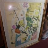 An abstract print in a parcel gilt frame