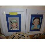 A pair of oil painting portraits by American artist Amy Jo Hill, signed in white frames