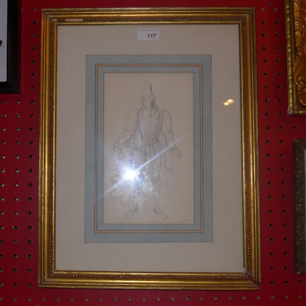 A Dennis W Reed pencil costume study in a gilded frame