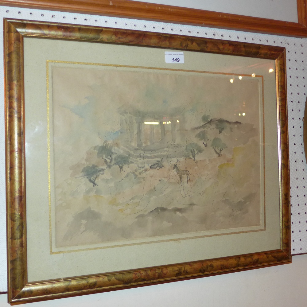 A Greek watercolour 'Desperata' dated 1950