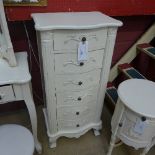 A French walnut marble top petite cabinet having single drawer above panel doors with gilt metal