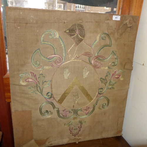 A stumpwork panel depicting Masonic cres