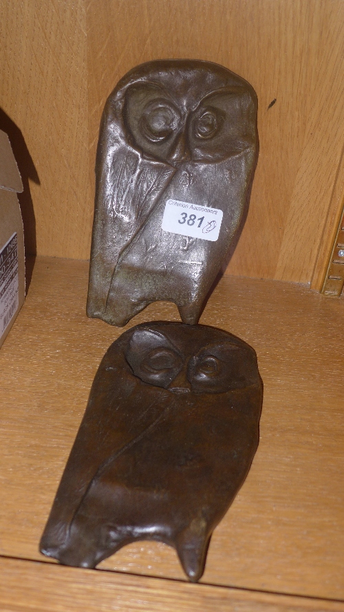 A pair of bronzed owl plaques