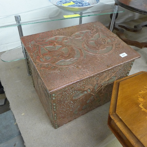 A C20th copper clad coal box with dragon relief