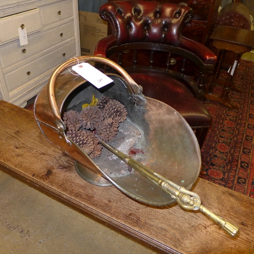 A late C19th copper coal scuttle and two