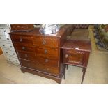 An Edwardian inlaid five drawer chest and a similar pot cupboard
