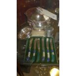 A silver plated tureen plated coaster, vesta case and others