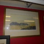 A watercolour entitled ''Distant Hills'' signed Benson