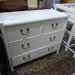 A white painted faux bamboo chest of dra