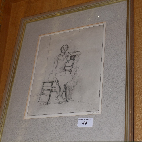 A Julie Miller etching of a seated maide - Bild 2 aus 2