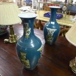 A pair of blue Chinese style vases with vase decoration