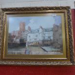 A watercolour village study with figures to the fore framed and glazed