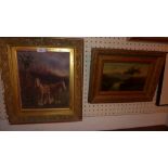 A 1920`s oil on board of two horses mono