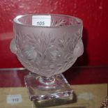 A Lalique frosted glass vase having birds and tree pattern in relief signed to base, height 13cm