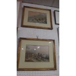 A pair of Victorian overpainted prints '