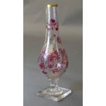 A C20th glass Huqqa base of baluster form, with swept stem terminating on a square foot, the whole