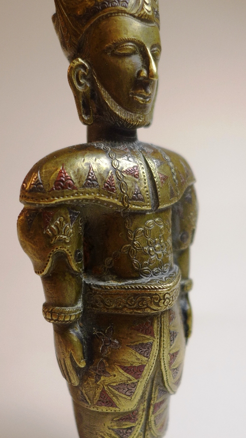 A bronze C19th figure of a King, probably Indian, the bearded and crowned figure attired in costume - Image 4 of 4