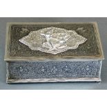 A Thai silver niello work box early C20th with intricate niello work decoration depicting