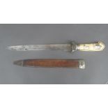 A C19th Indo-Persian dagger, the marine ivory hilt with applied white metal styalised dolphin and