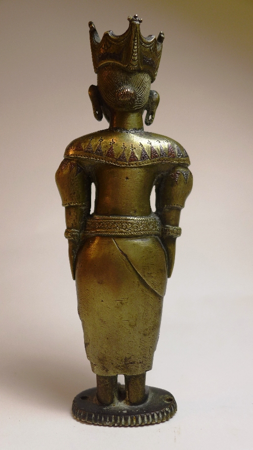 A bronze C19th figure of a King, probably Indian, the bearded and crowned figure attired in costume - Image 2 of 4