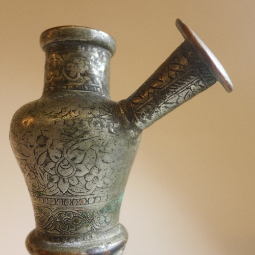 A Persian tinned copper Hookah base, late C18th/early C19th, of bulbous form, the waisted neck - Image 4 of 4