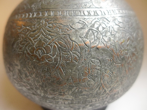 A Persian tinned copper Hookah base, late C18th/early C19th, of bulbous form, the waisted neck - Image 3 of 4