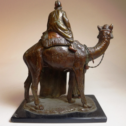 A cold painted spelter camel and carpet seller group, in the style of Franz Bergman.  Height 19 cm x - Image 3 of 4
