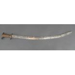 A late C18th Persian Shamshir, the hilt of dark horn with ovoid pommel and short cross guard, the