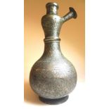 A Persian tinned copper Hookah base, late C18th/early C19th, of bulbous form, the waisted neck