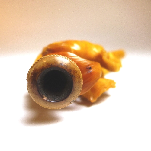 An amber coloured Meerschaum style pipe, early C20th, of mixed materials, in the form of a pair of - Image 4 of 4