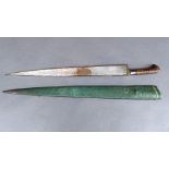 A C19th Afghan Khyber knife, the hilt of dark horn, the long steel blade with rim to back,