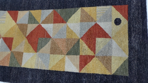 A Persian Shiraz hand woven contemporary runner with repeating multi-coloured geometric design - Image 2 of 3