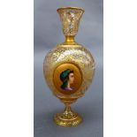 A C19th Bohemian glass vase, of globular form, the central portrait roundel encompassed by gilt