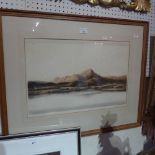 A hand coloured print by Joseph Gray of a mountainous landscape signed in pencil glazed and framed