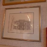 A limited edition print of a school signed indistinctly in pencil glazed and framed