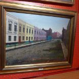 An oil on board by David Cooper 'Camden Town' street scene in gilt frame