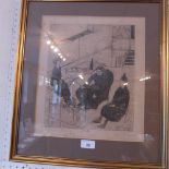 A German Expressionist limited edition etching and aquatint interior scene signed indistinctly in