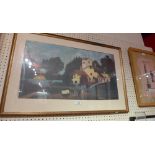 A glazed and framed Rousseau print of a Continental landscape study
