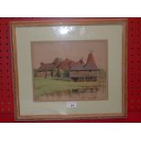 An early C20th watercolour of a cottage beside a stream monogrammed KHY glazed and framed