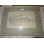 A C19th glazed and framed Irish pencil drawing of a castle in Tipperary