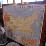A French mid 1960's map depicting the population of the USSR framed