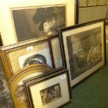 A collection of prints including a C19th portrait pencil sketch of a girl 1/6