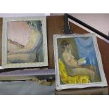 A pair of nude life studies, both acrylic on artists board, framed