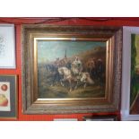 An oil on canvas of an Arabian scene with figures on horseback by Robert Driscoll, signed, in a