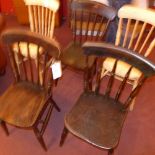 A set of five C19th elm chairs with solid seats and raised on stretchered supports (two painted)