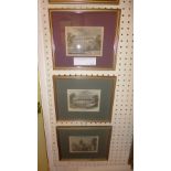 A set of six glazed and framed coloured engravings of various exterior scenes