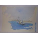 A set of three unframed watercolours by Les Palin of seascapes