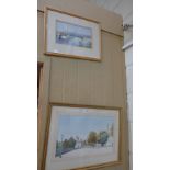 A T Sread watercolour 'Fishing for tiddlers' and a 1887 watercolour 'The Towers'